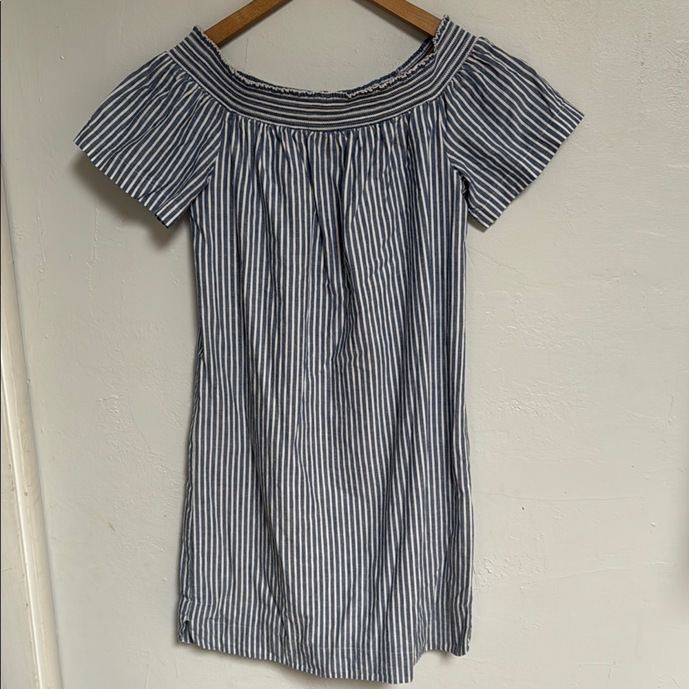 Striped Blue and White Off-Shoulder Dress